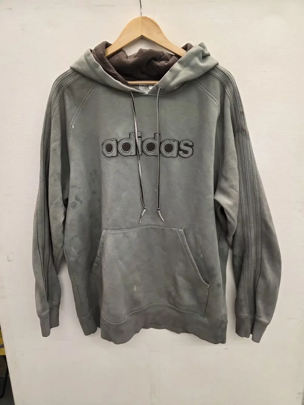 Adidas Green Distressed Washed Hoodie 2005 Mens Size XLarge